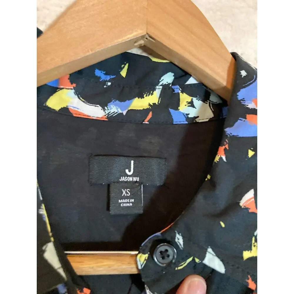 Jason Wu Shirt Dress Womens XS Black Speckled Full Button Front Belted Artsy - Picture 2 of 14